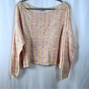 Ring Streets Designs Lip Print Sweater Size M Pastel Yellow Pink Y2K